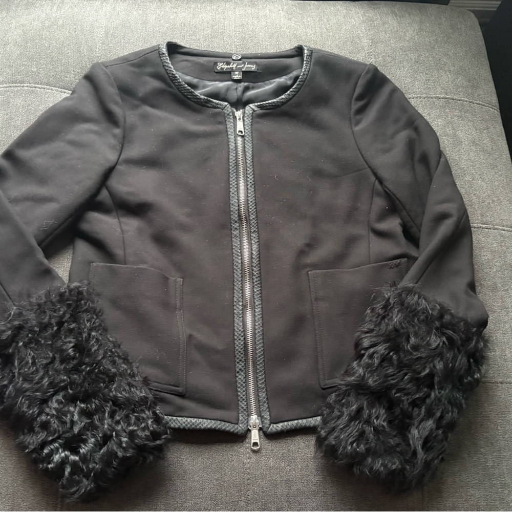 Elizabeth and James Black Faux Fur Trim Jacket